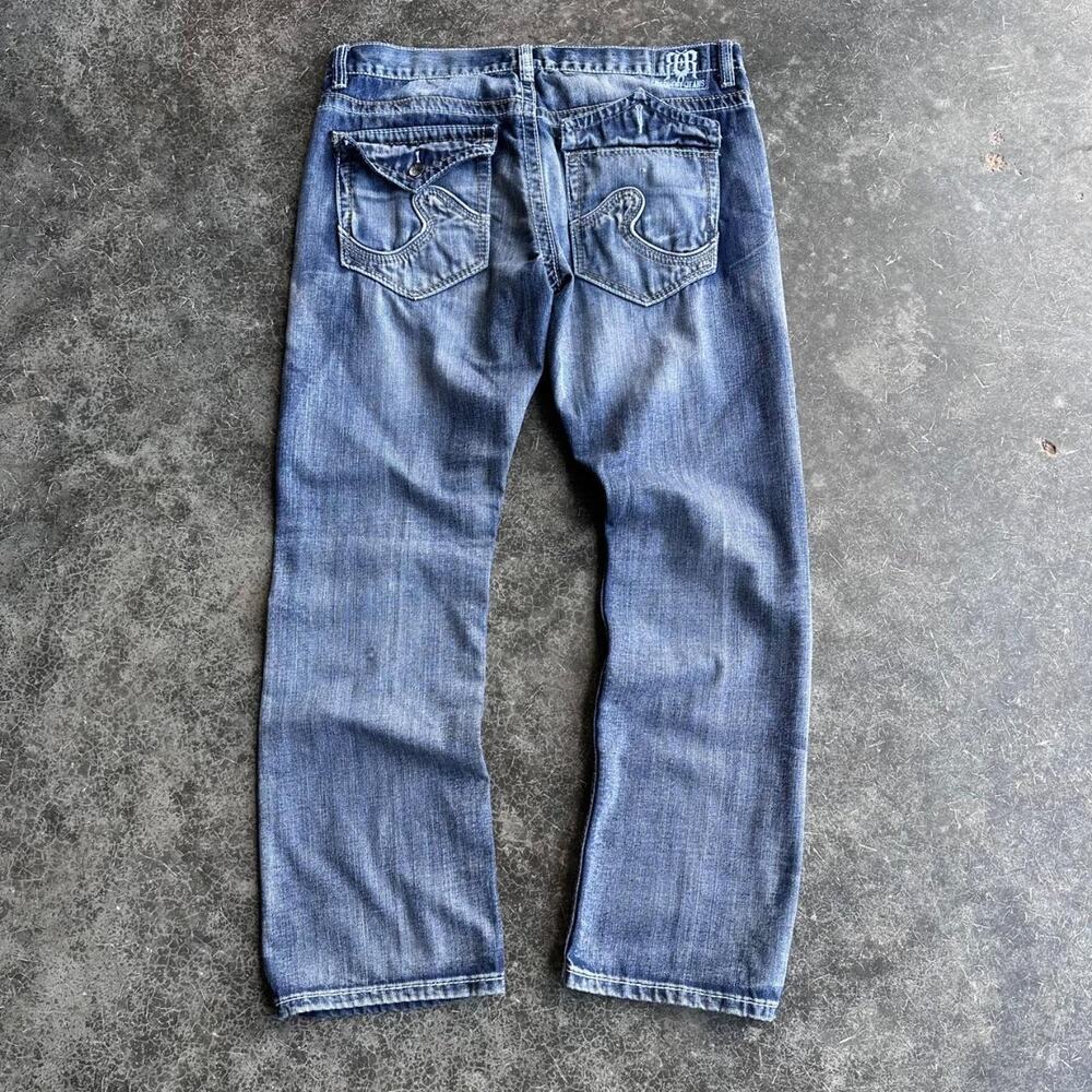 Y2K 2000s Reqest Jeans Faded Bootcut Grunge Indigo Denim Jeans 36x32
